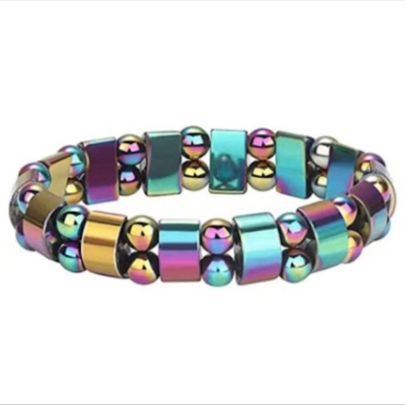 Hematite Multi-Colored Therapy, Stress Relieving, Anxiety Bracelet- Stretches - Picture 1 of 3